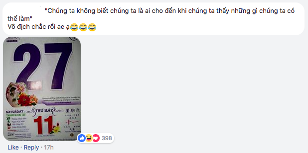 Cộng đồng mạng thi nhau khoe ảnh lịch ngày 27/1 để tiên đoán kết quả cho U23 Việt Nam Cộng đồng mạng thi nhau khoe ảnh lịch ngày 27/1 để tiên đoán kết quả cho U23 Việt Nam